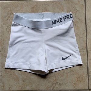 White Nike Pro Spandex Shorts